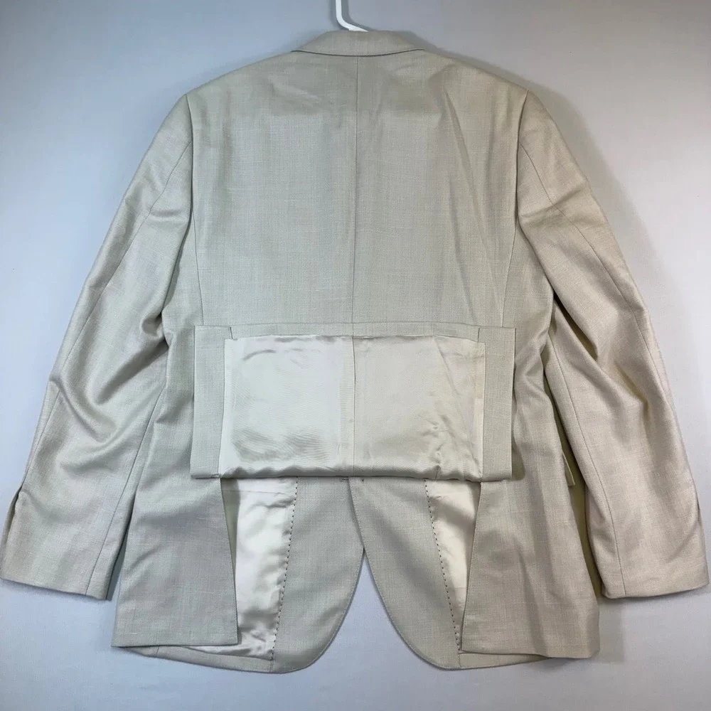 J.Crew Ludlow Suit Mens 40R 34W Beige Wool Silk Linen Vitale Barberis Canonico